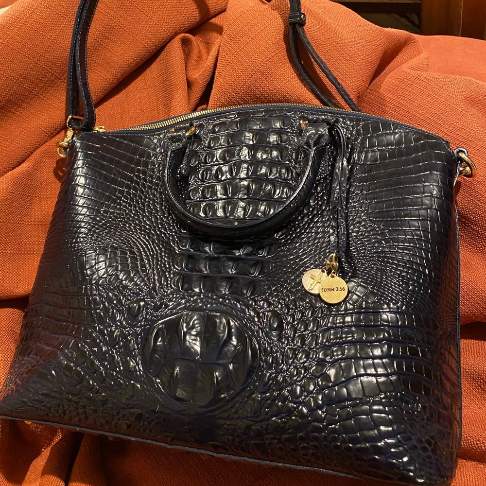 Brahmin - Navy Blue, nice size. Handles & strap.